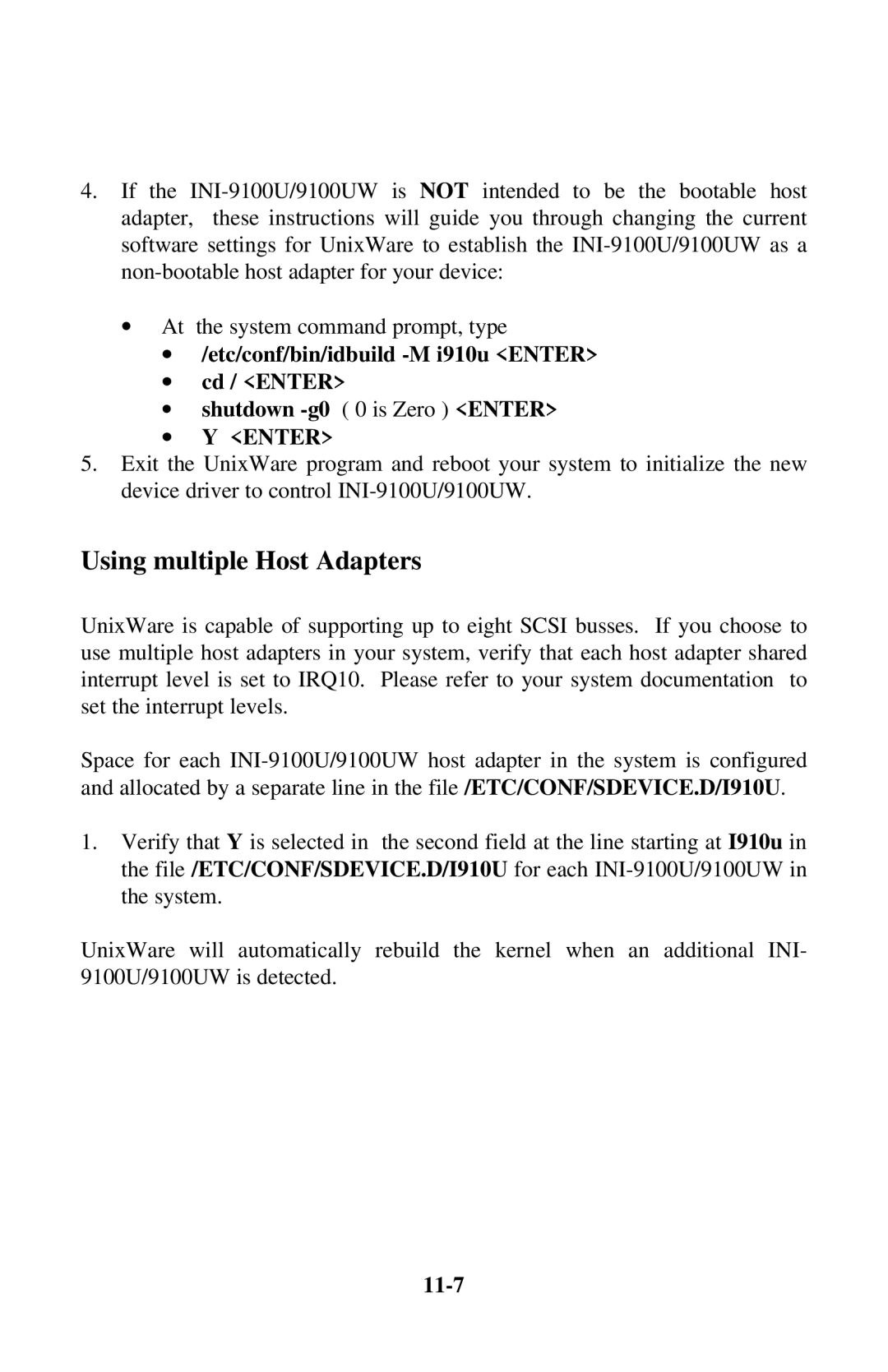 Initio INI-9100UW user manual Using multiple Host Adapters, 11-7 