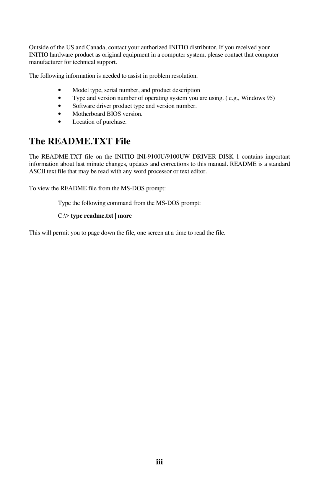 Initio INI-9100UW user manual README.TXT File, Iii 