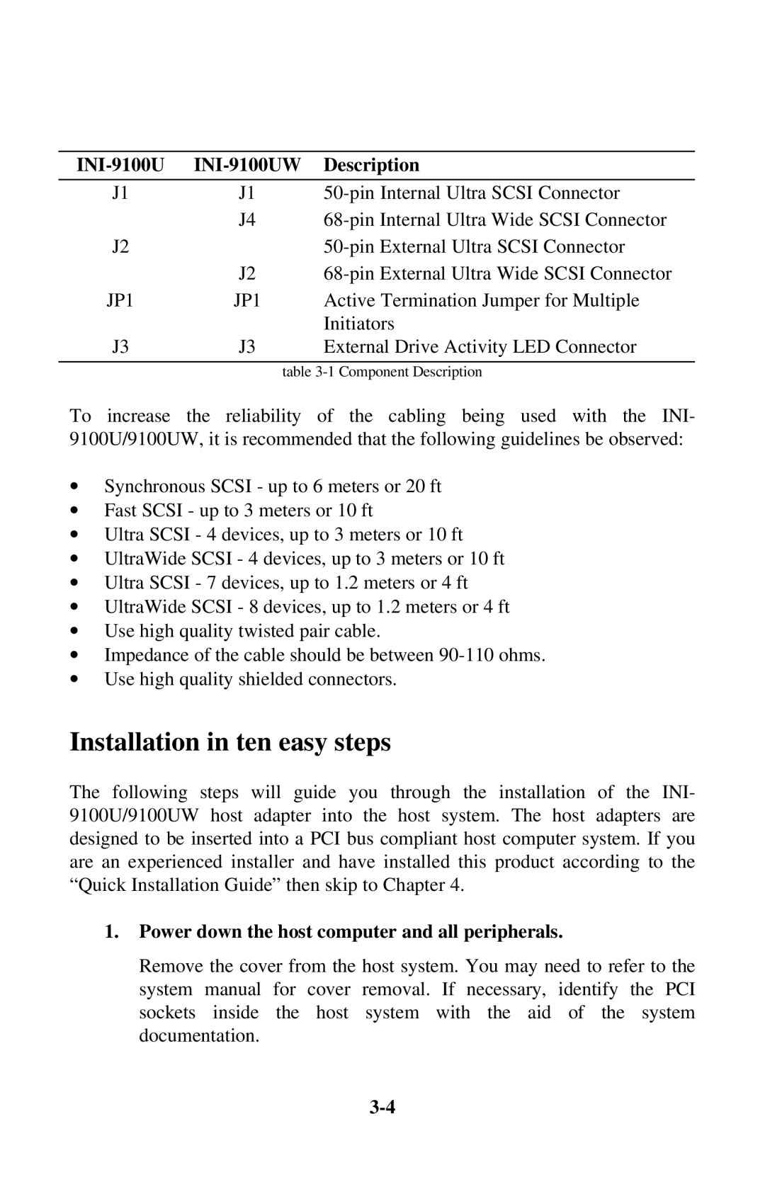 Initio user manual Installation in ten easy steps, INI-9100U INI-9100UW Description 