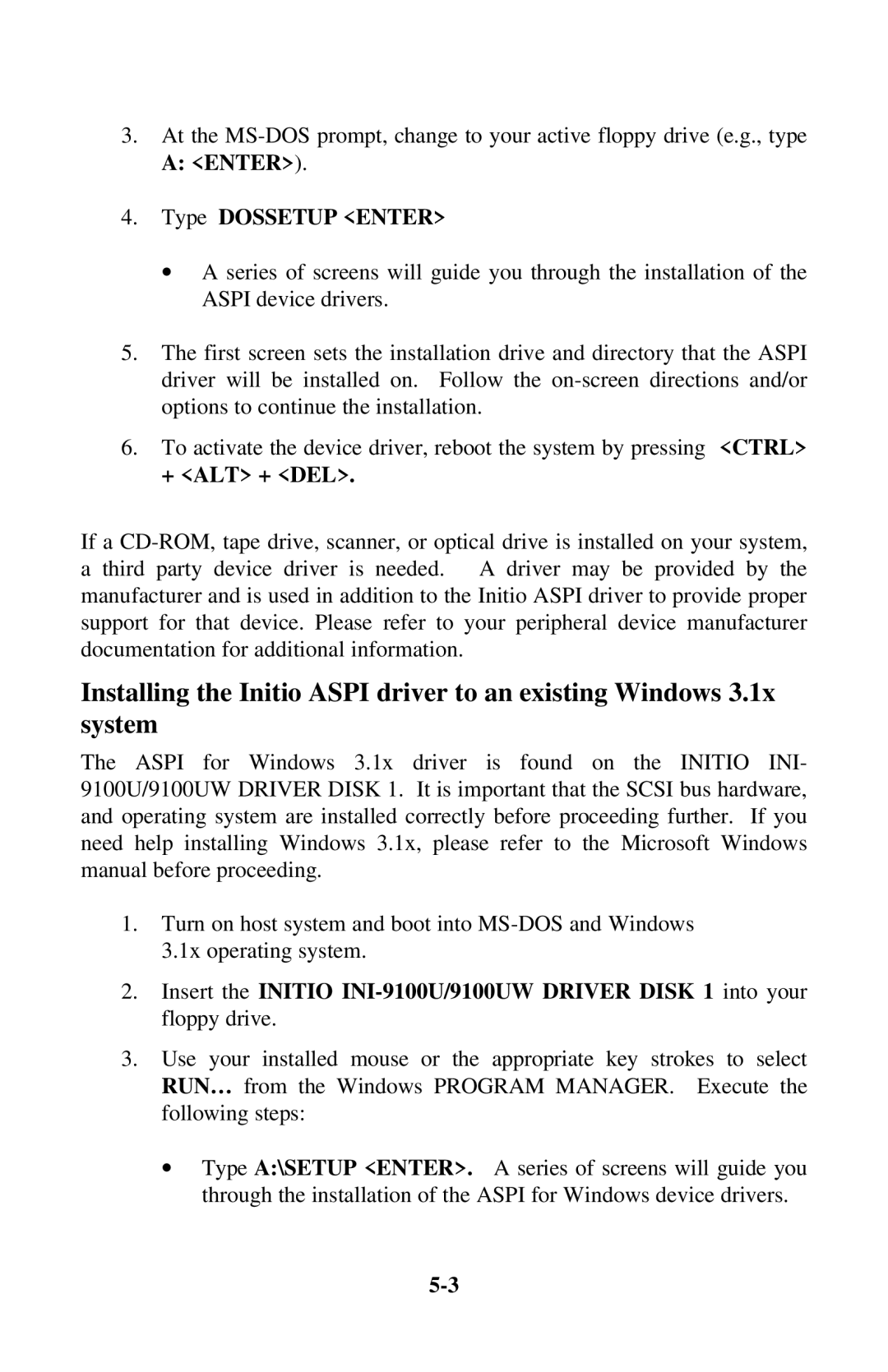 Initio INI-9100UW user manual Enter Type Dossetup Enter 