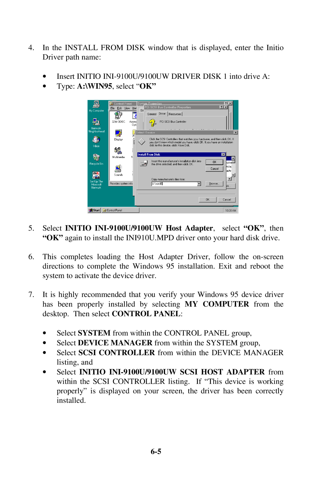 Initio INI-9100UW user manual Select Initio INI-9100U/9100UW Host Adapter, select OK, then 