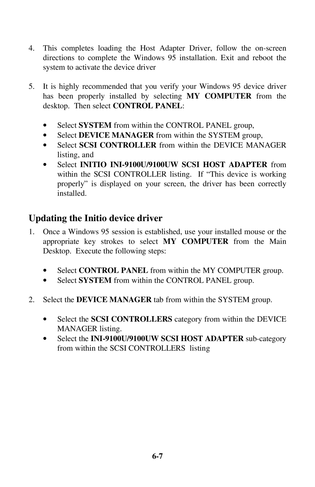 Initio INI-9100UW user manual Updating the Initio device driver 