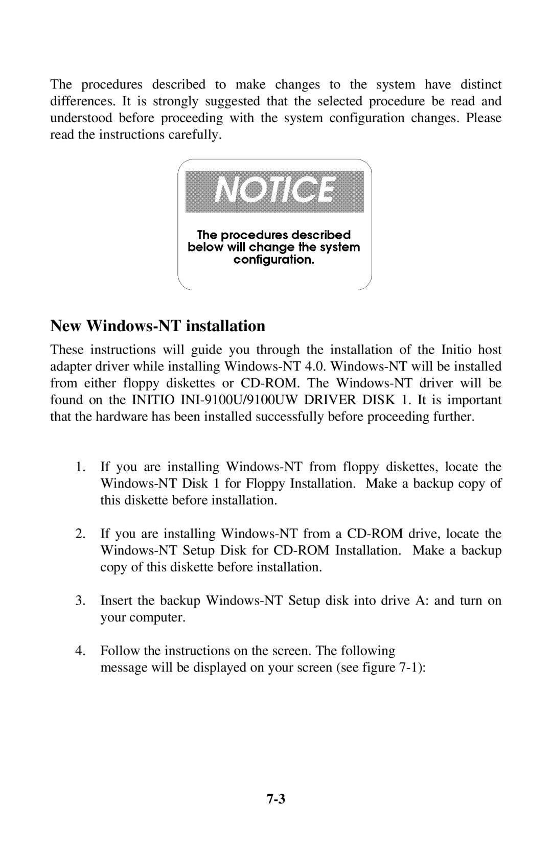 Initio INI-9100UW user manual New Windows-NT installation 