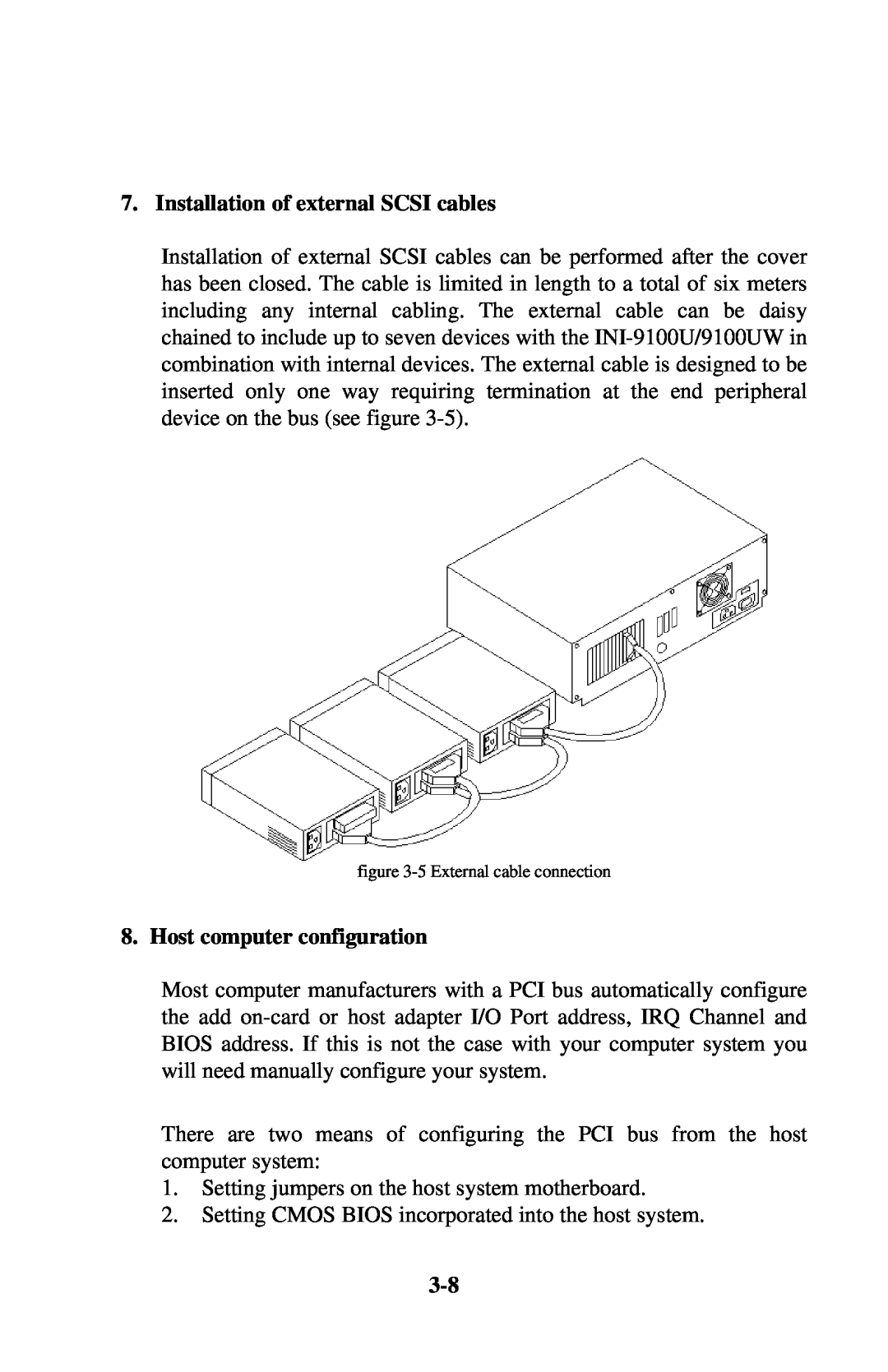 Initio INI-9100UW user manual Installation of external SCSI cables, Host computer configuration 
