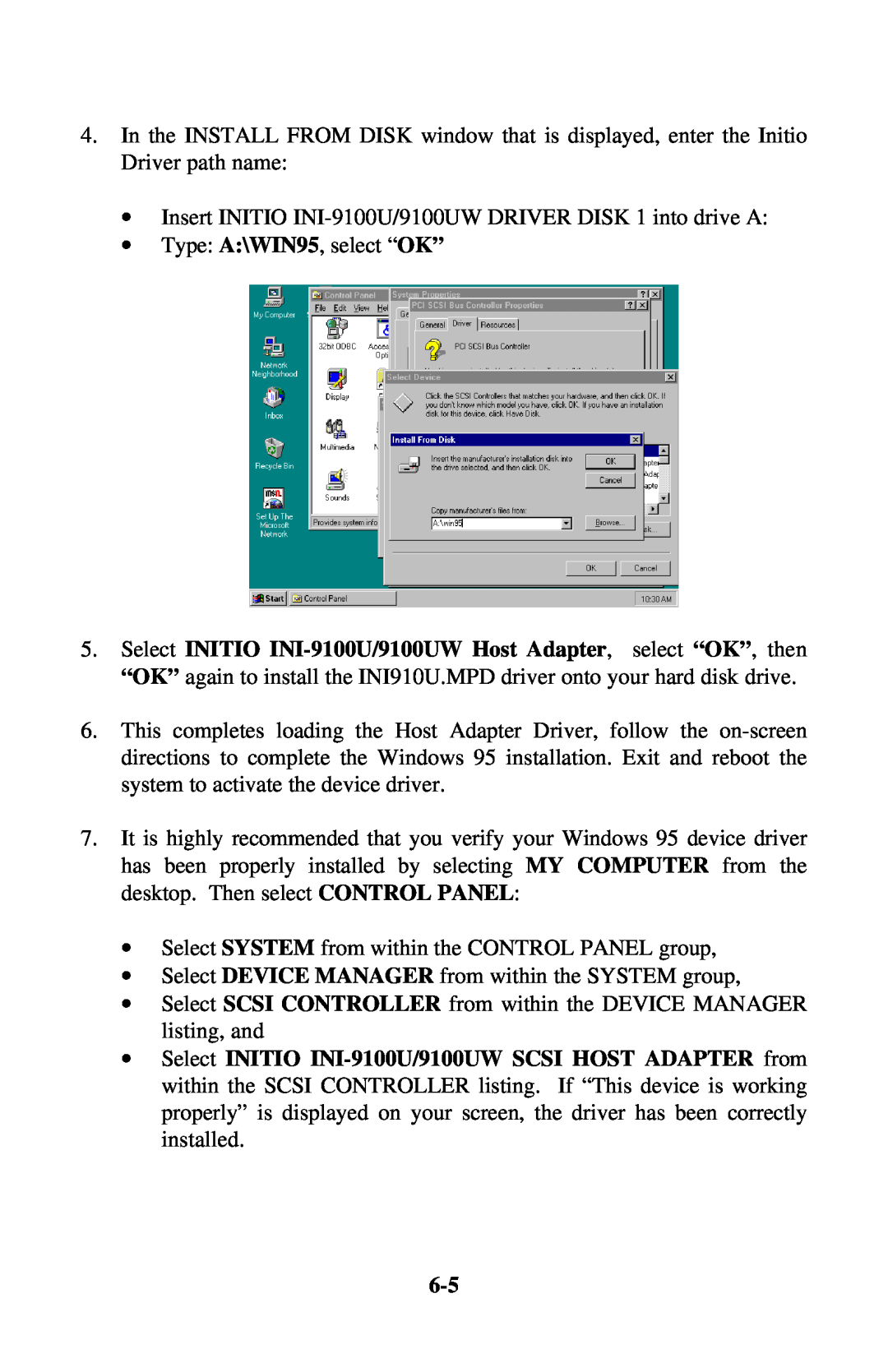 Initio INI-9100UW user manual Select INITIO INI-9100U/9100UW Host Adapter, select “OK”, then 