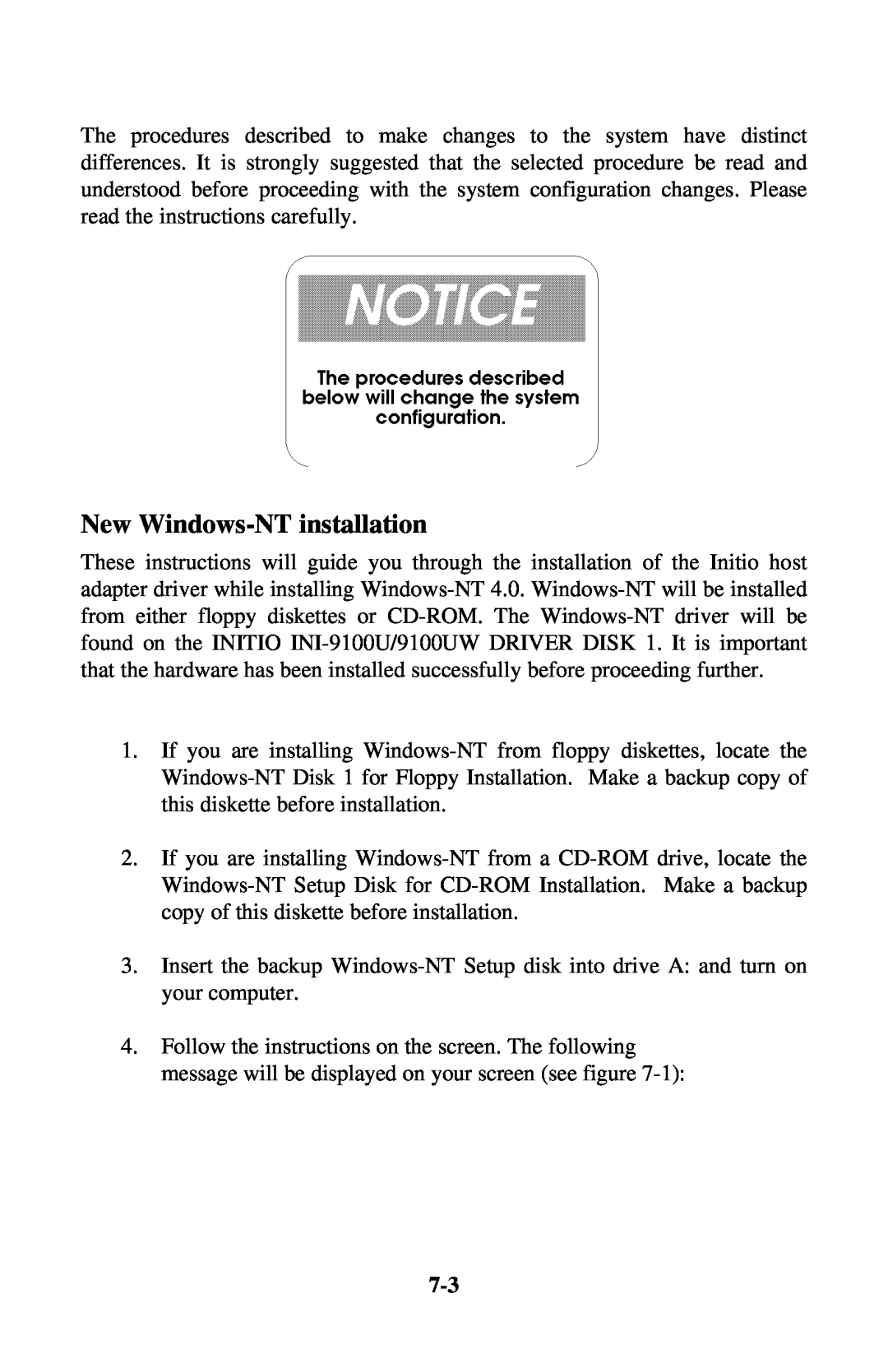 Initio INI-9100UW user manual New Windows-NT installation 