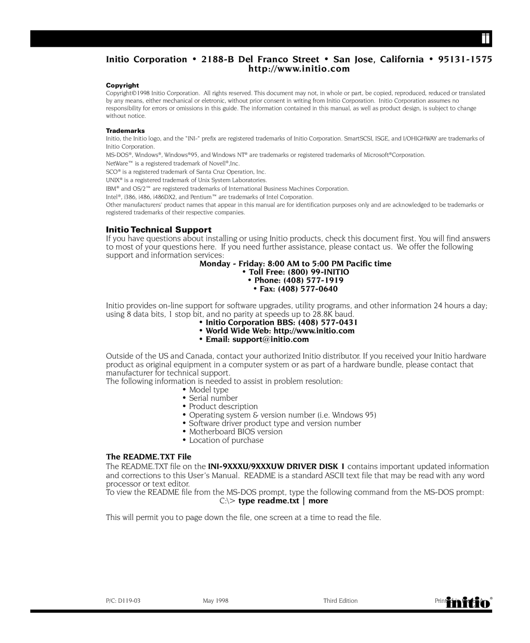 Initio I/O HIGHWAY manual D119-03 May Third Edition 