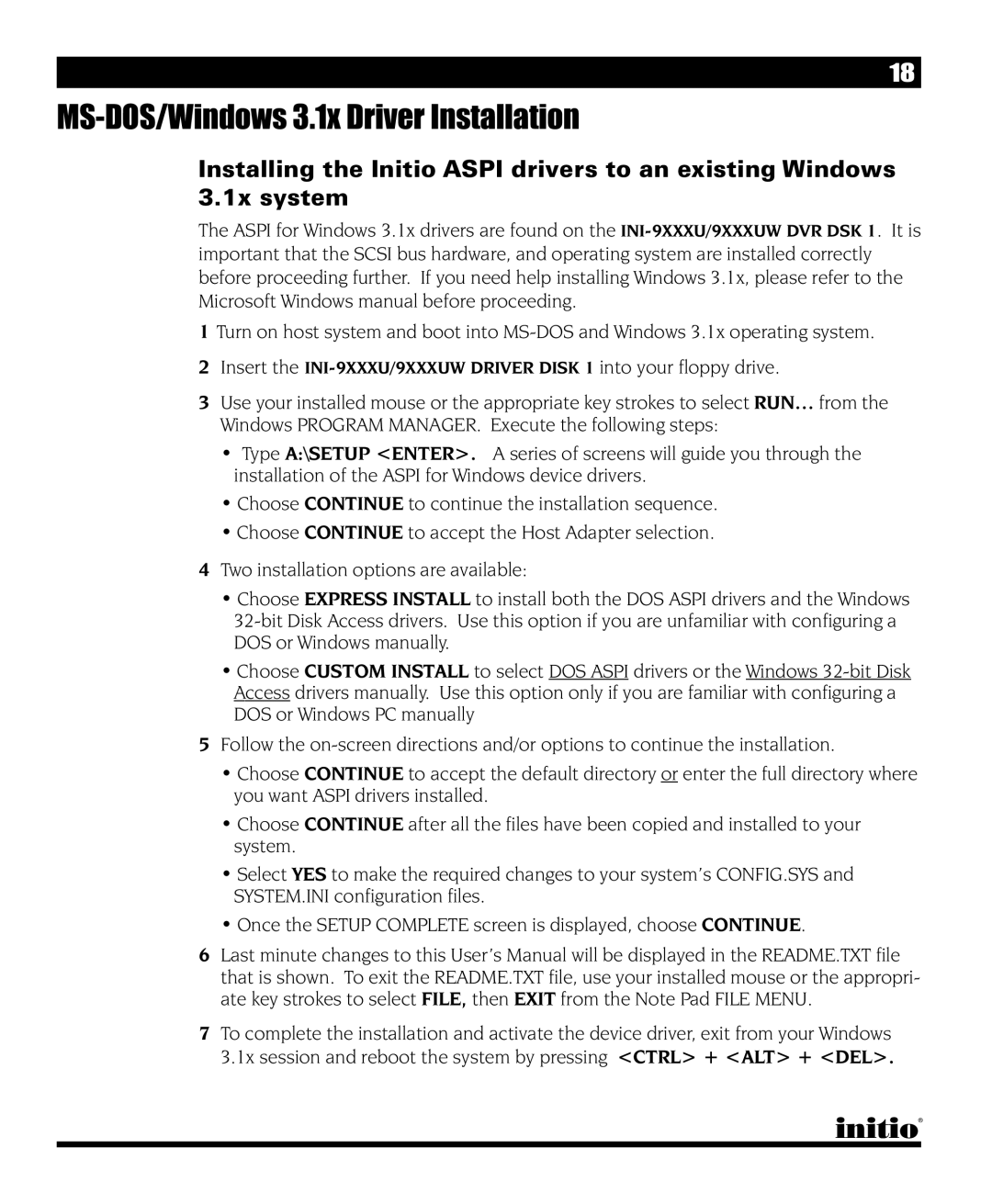 Initio I/O HIGHWAY manual MS-DOS/Windows 3.1x Driver Installation 