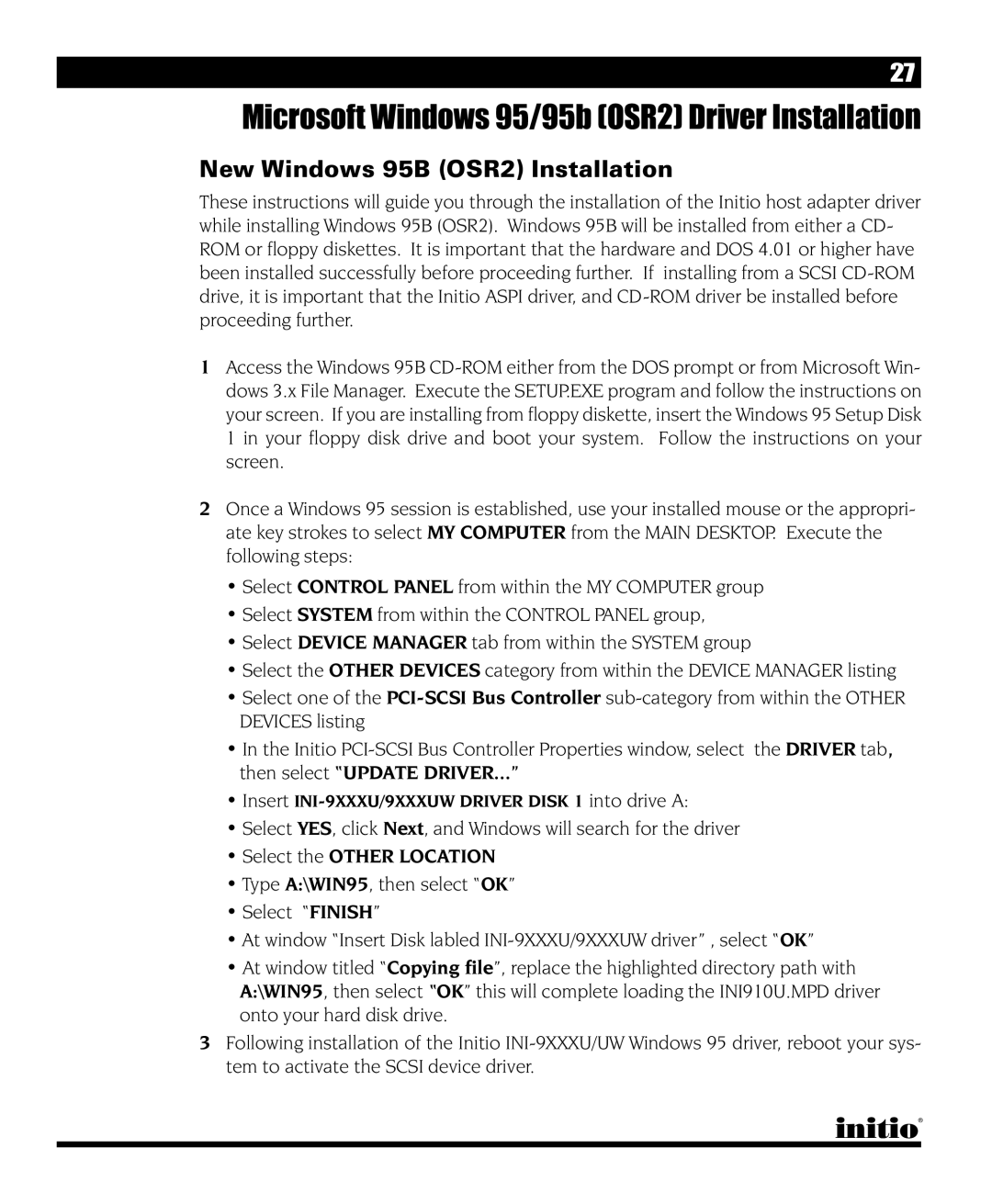 Initio I/O HIGHWAY manual New Windows 95B OSR2 Installation 