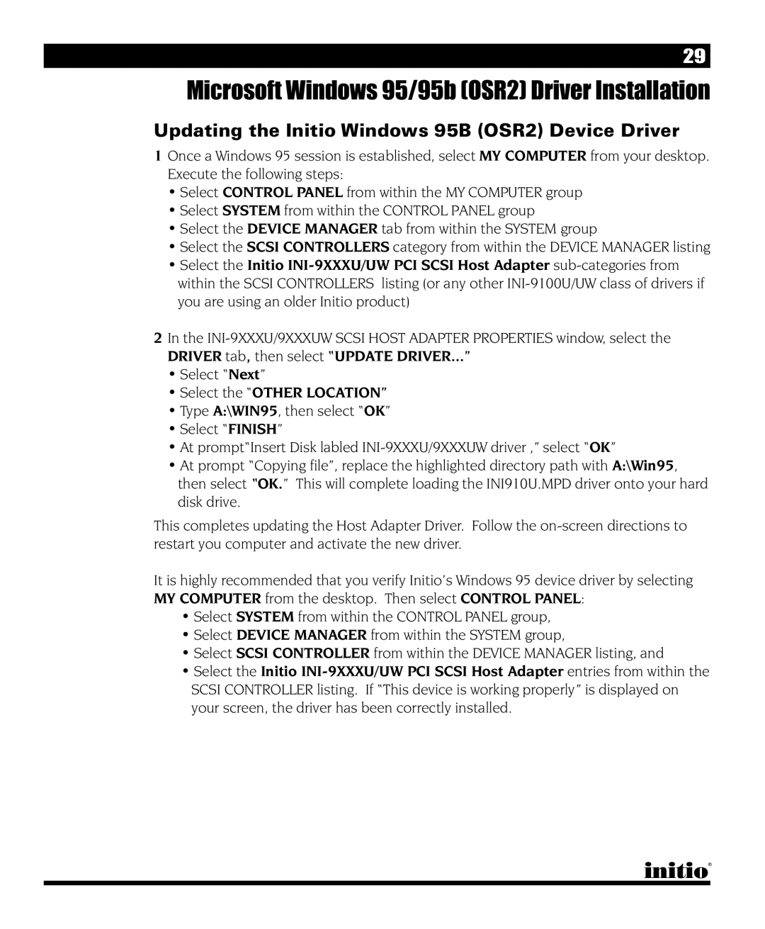 Initio I/O HIGHWAY manual Updating the Initio Windows 95B OSR2 Device Driver 