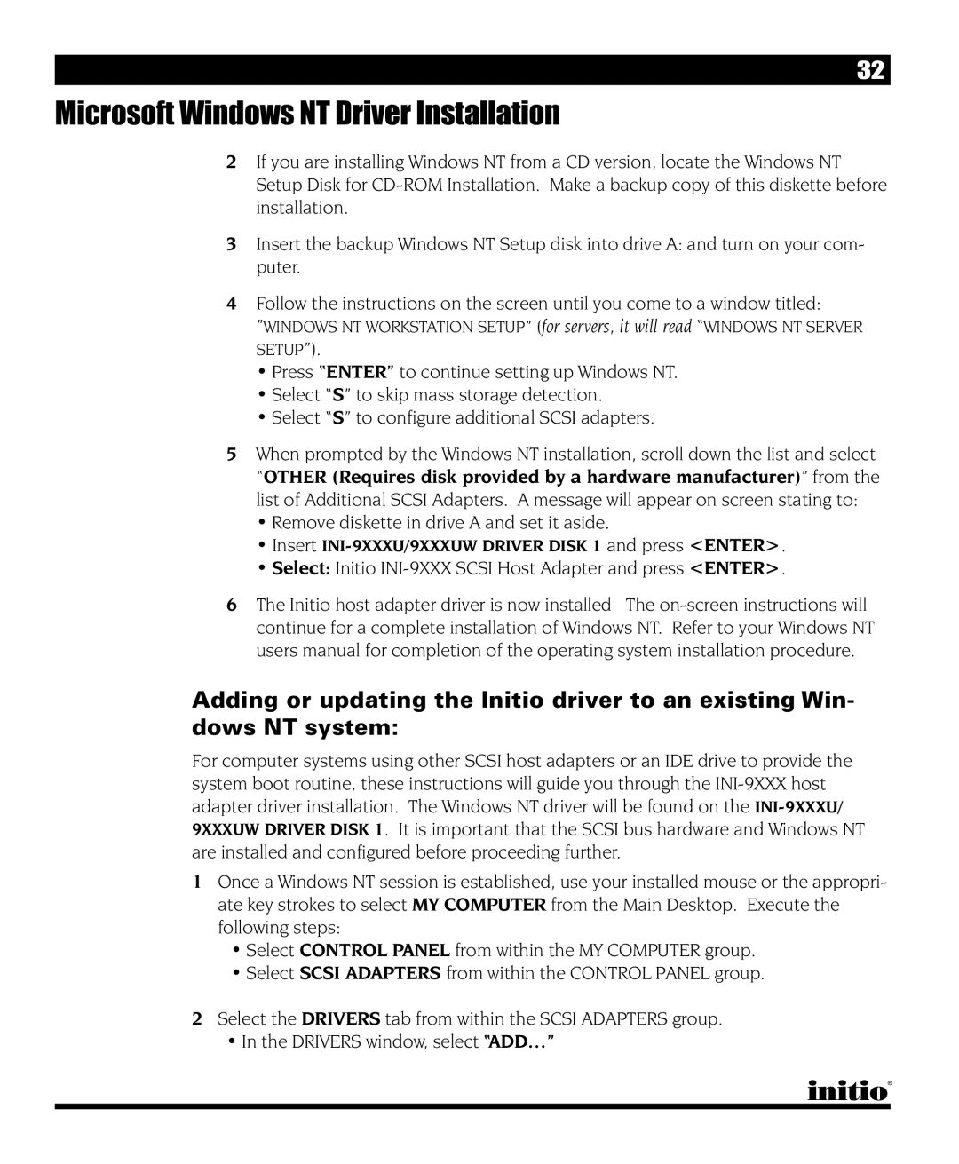 Initio I/O HIGHWAY manual Microsoft Windows NT Driver Installation 