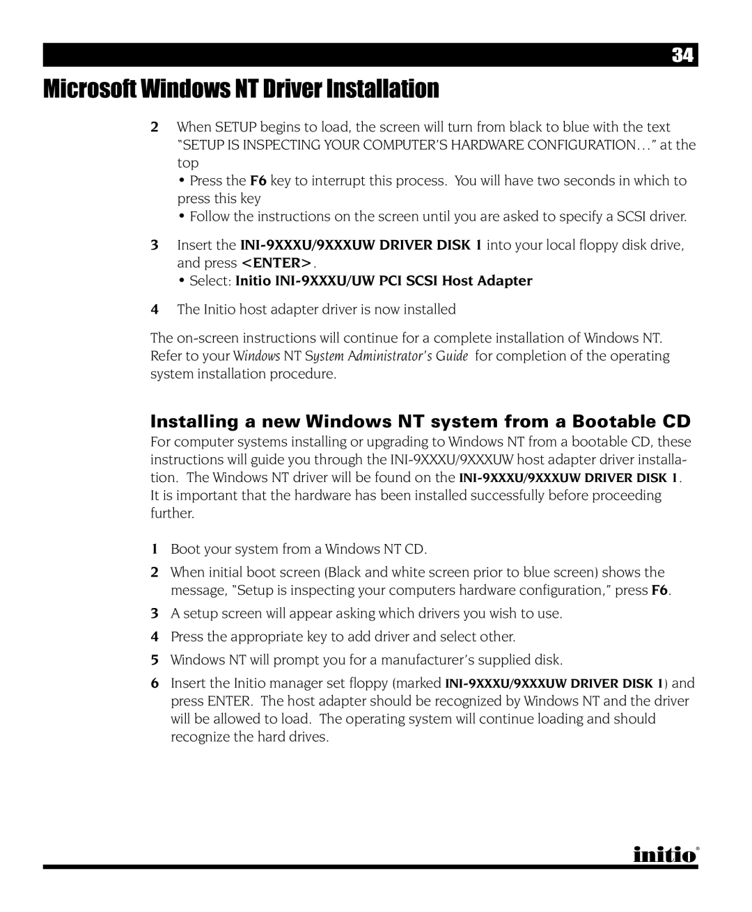 Initio I/O HIGHWAY manual Installing a new Windows NT system from a Bootable CD 