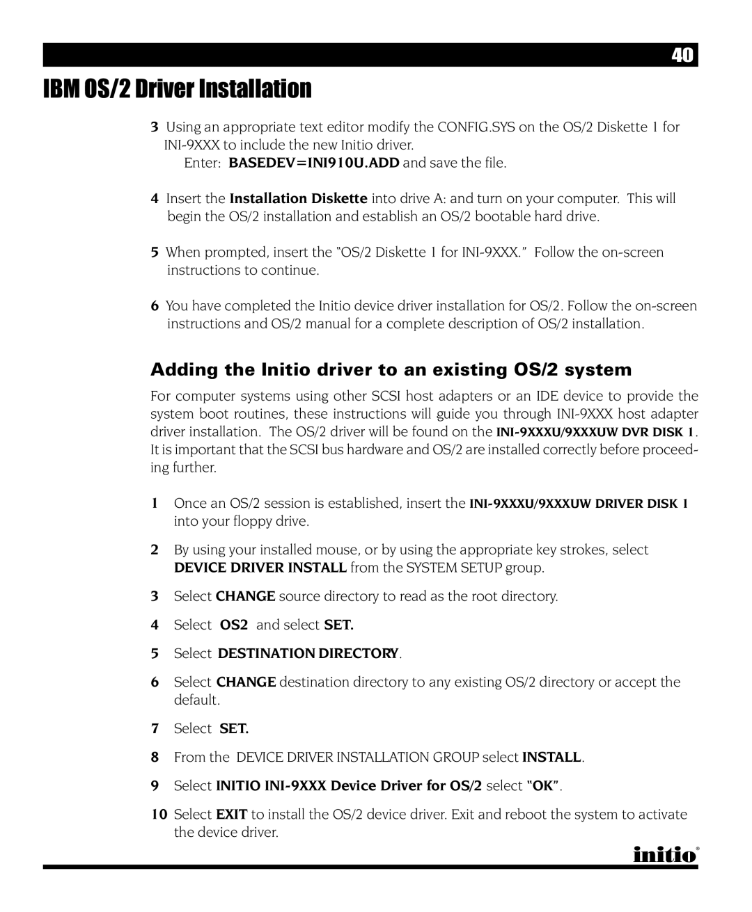 Initio I/O HIGHWAY manual Adding the Initio driver to an existing OS/2 system 