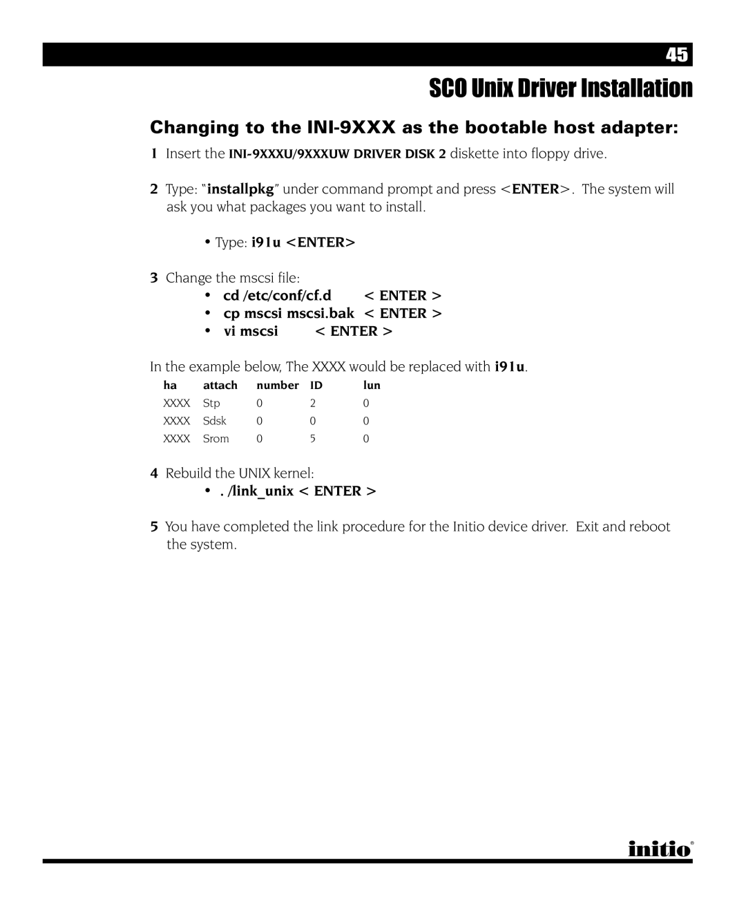 Initio I/O HIGHWAY manual Changing to the INI-9XXX as the bootable host adapter 