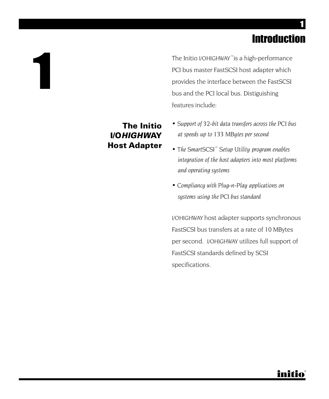 Initio I/O HIGHWAY manual Introduction, Initio, Host Adapter 