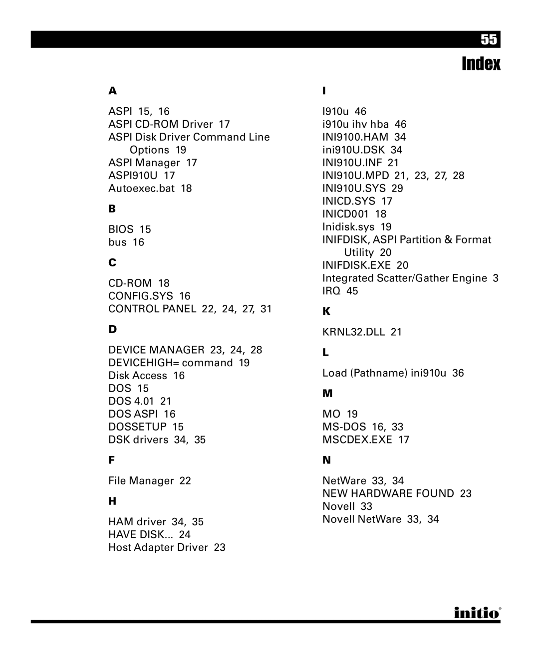 Initio I/O HIGHWAY manual Index 