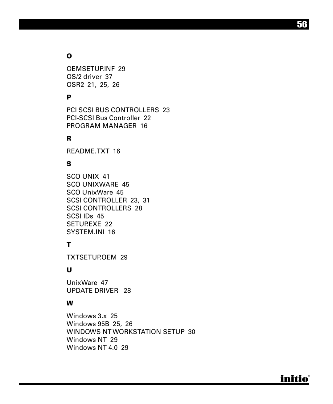 Initio I/O HIGHWAY Oemsetup.Inf, Program Manager README.TXT SCO Unix SCO Unixware, Scsi Controller 23 Scsi Controllers 