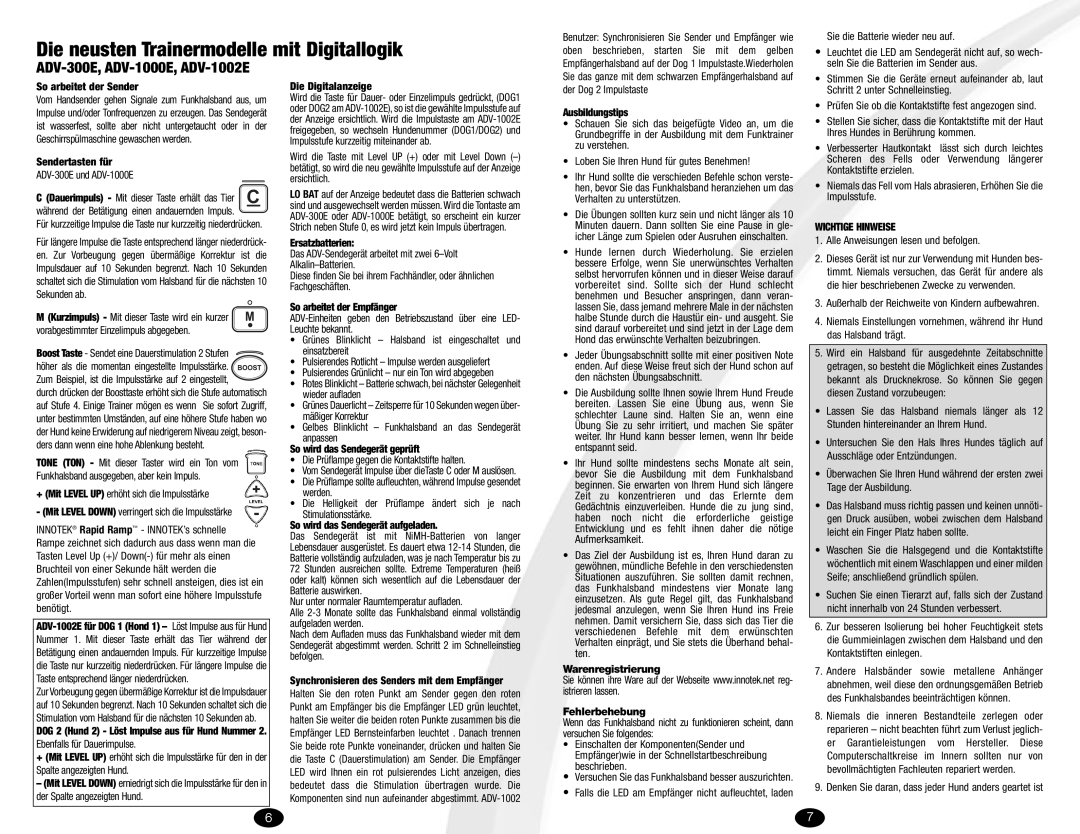 Innotek quick start Die neusten Trainermodelle mit Digitallogik, ADV-300E, ADV-1000E, ADV-1002E, So arbeitet der Sender 