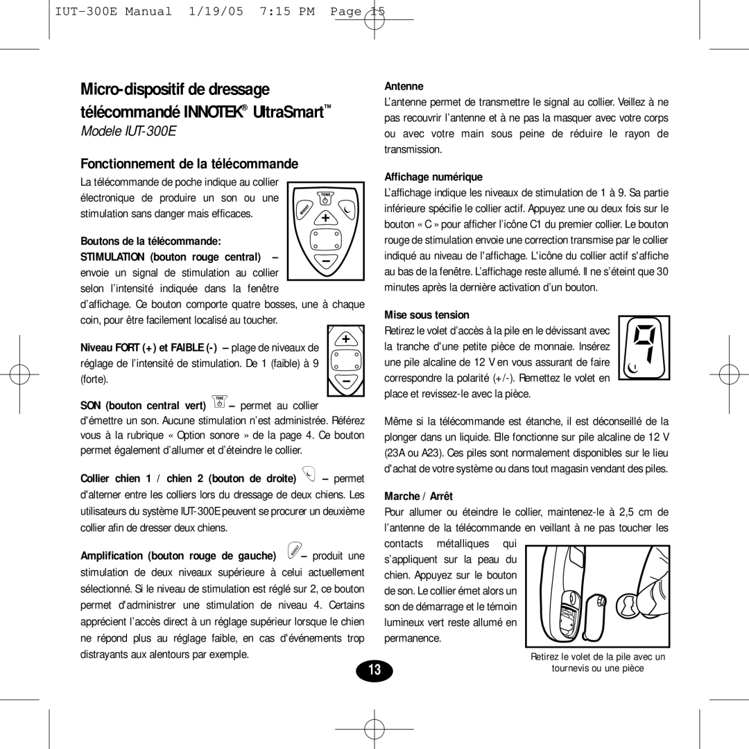 Innotek IUT-300E manual Micro-dispositif de dressage, Télécommandé Innotek UltraSmart 