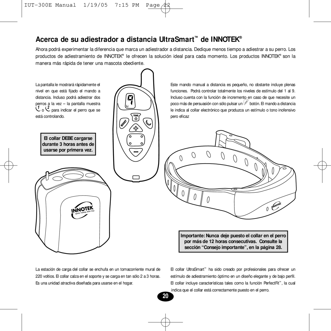 Innotek IUT-300E manual Acerca de su adiestrador a distancia UltraSmart de Innotek 