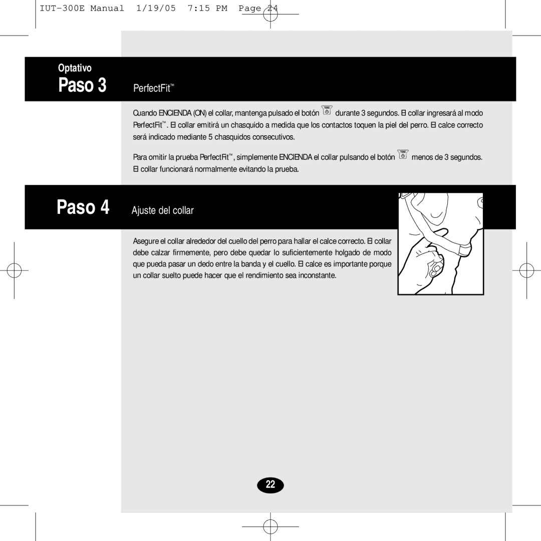 Innotek IUT-300E manual Paso 3 PerfectFit, Paso 4 Ajuste del collar 