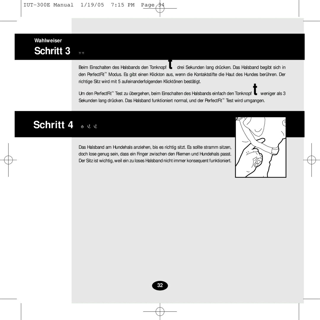 Innotek IUT-300E manual Schritt 3 PerfectFit, Schritt 4 Anpassen des Halsbands 