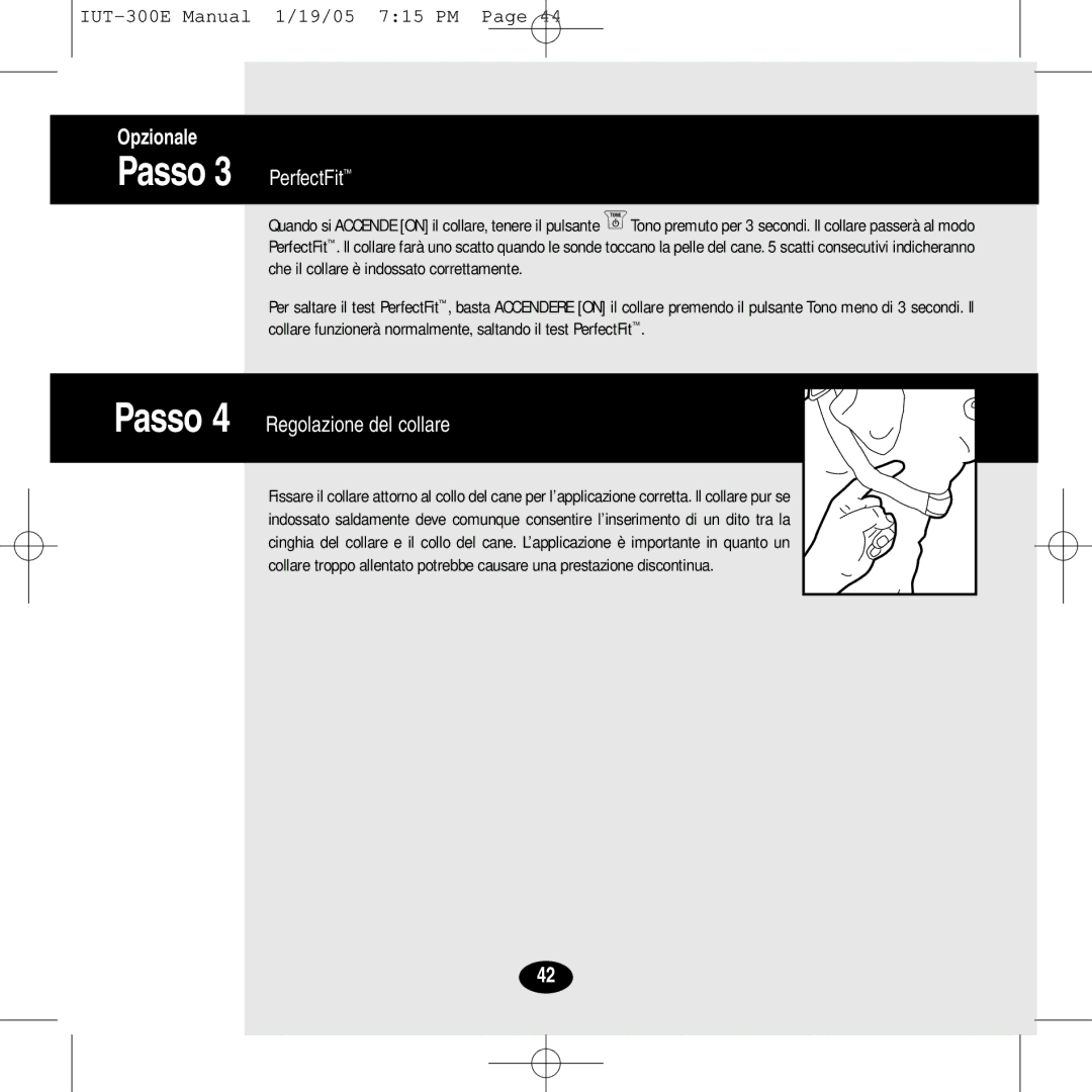 Innotek IUT-300E manual Passo 3 PerfectFit, Passo 4 Regolazione del collare 