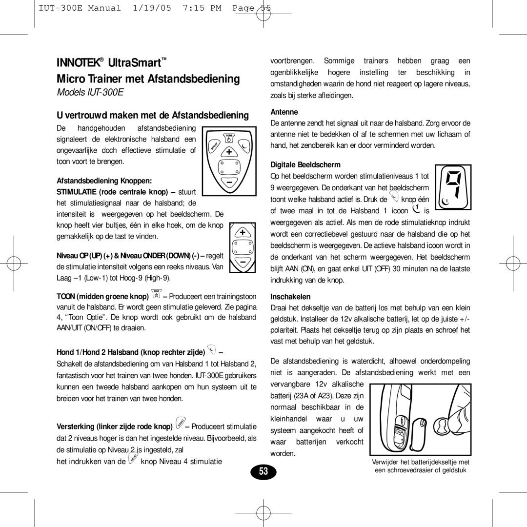 Innotek IUT-300E Innotek UltraSmart, Micro Trainer met Afstandsbediening, Afstandsbediening Knoppen, Digitale Beeldscherm 