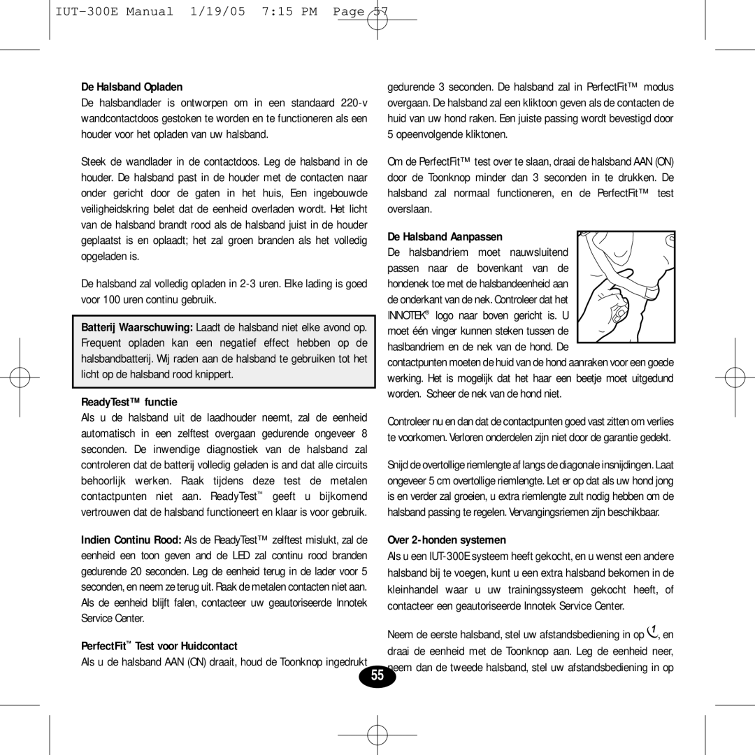 Innotek IUT-300E manual De Halsband Aanpassen, Over 2-honden systemen 