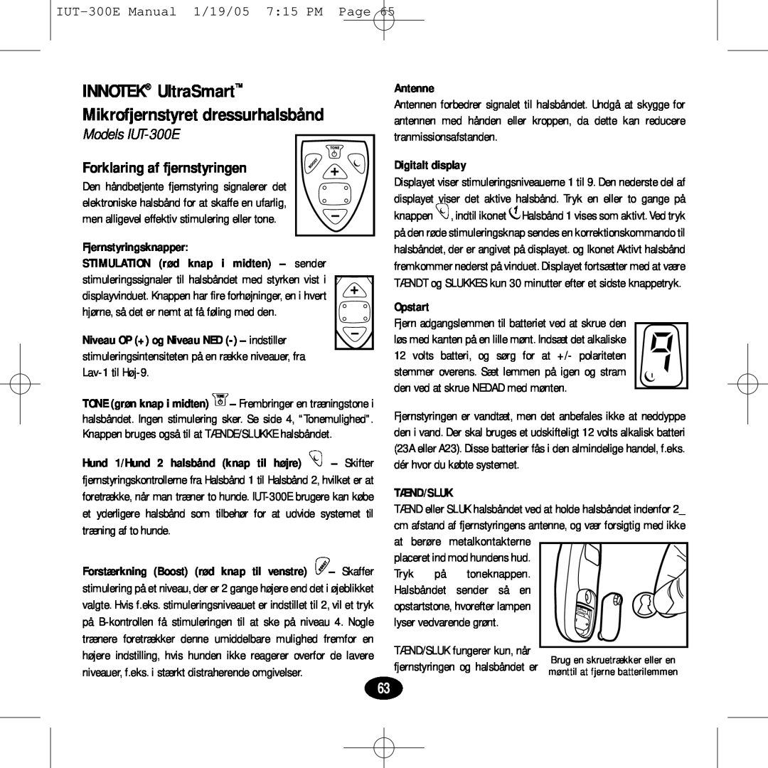 Innotek manual Forklaring af fjernstyringen, Models IUT-300E, IUT-300EManual 1/19/05 7 15 PM Page, Fjernstyringsknapper 