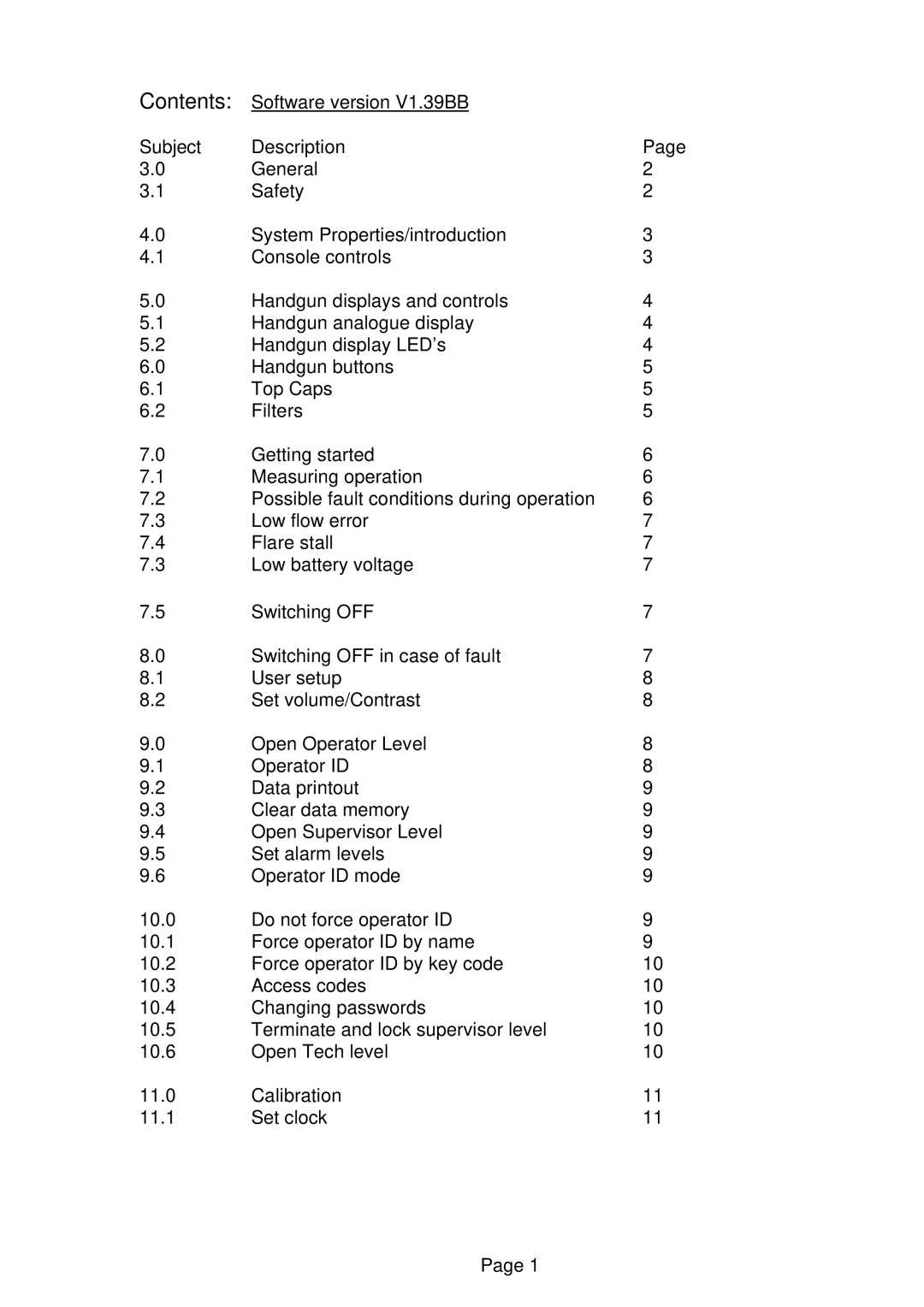 Innovation Technology SF6 manual Contents 