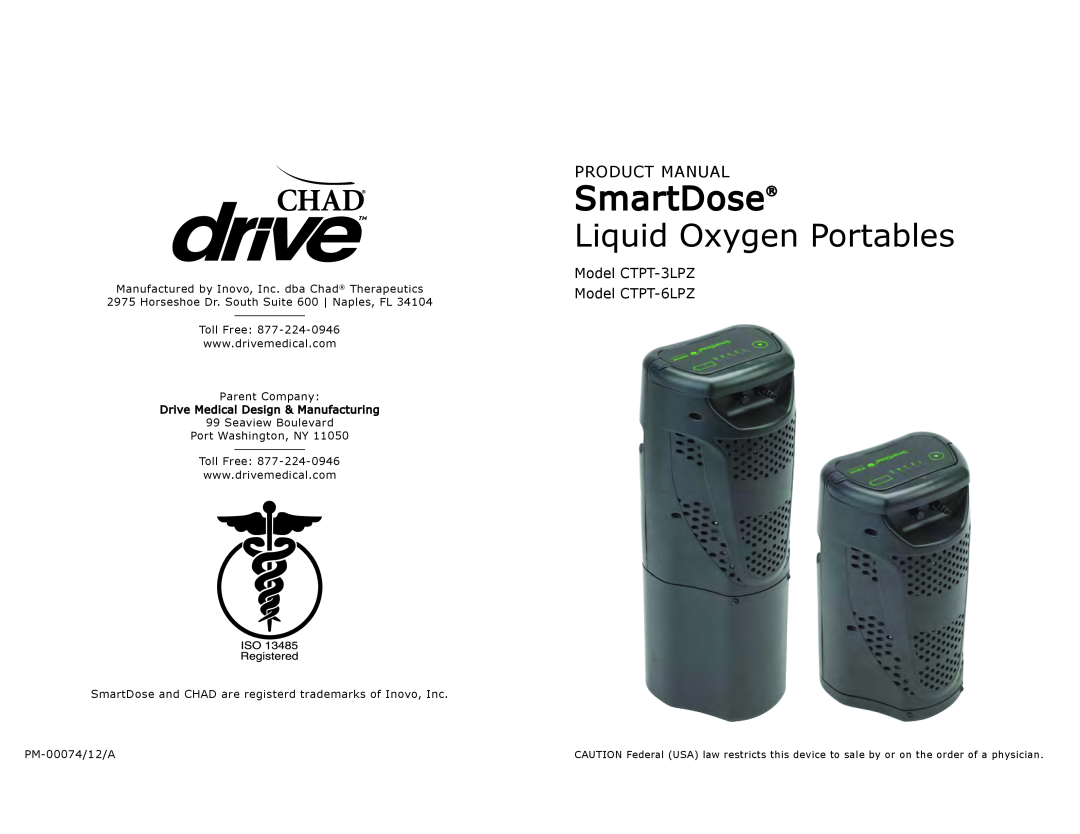 Inova manual SmartDose, Liquid Oxygen Portables, Product Manual, Model CTPT-3LPZ Model CTPT-6LPZ 