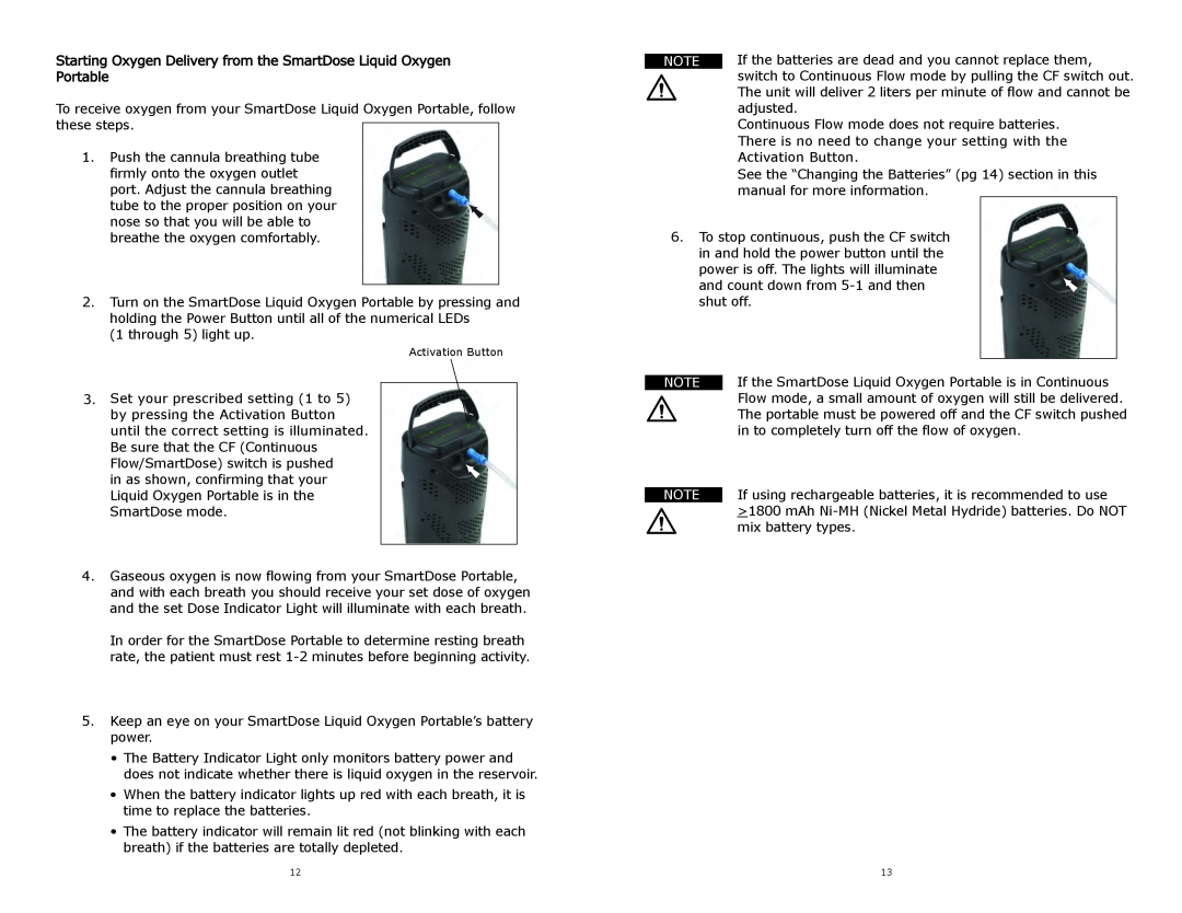 Inova CTPT-6LPZ, CTPT-3LPZ manual Starting Oxygen Delivery from the SmartDose Liquid Oxygen Portable 