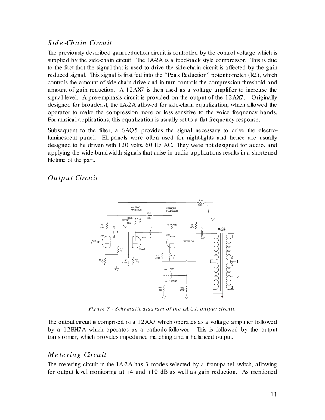 Inova LA-2A manual Side-Chain Circuit, Output Circuit, Metering Circuit 