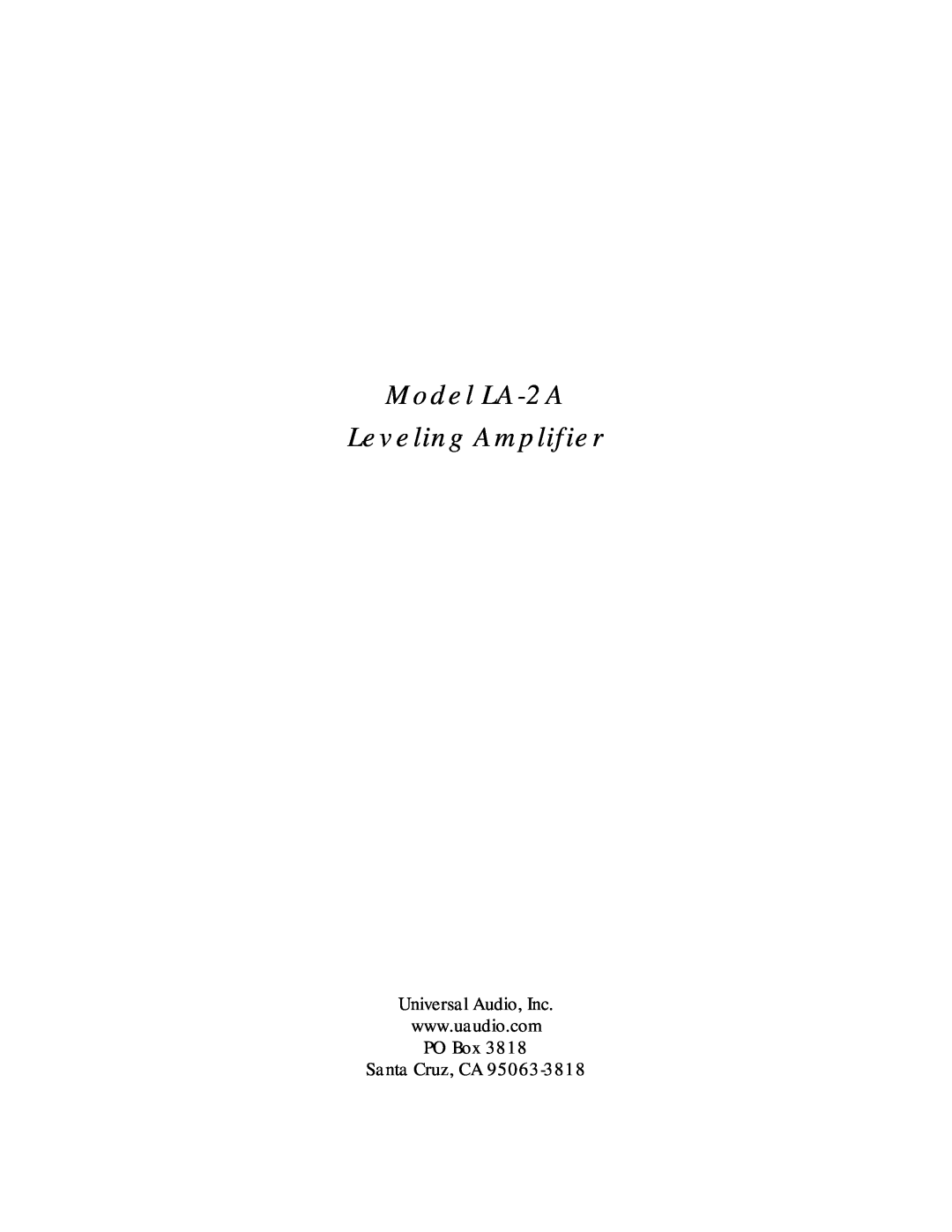 Inova manual Model LA-2A Leveling Amplifier, Santa Cruz, CA 