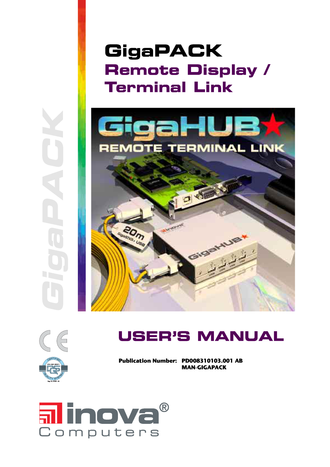Inova PD008310103.001 AB user manual GigaPACK, Remote Display Terminal Link, User’S Manual 