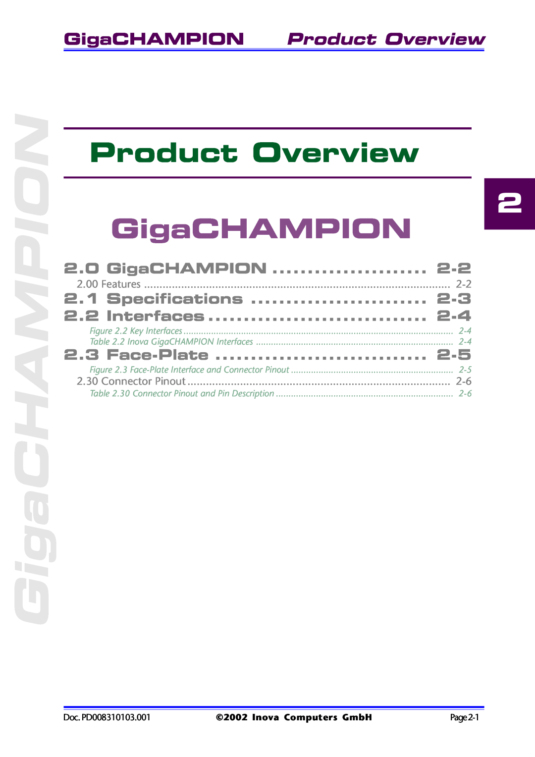 Inova PD008310103.001 AB user manual GigaCHAMPION Product Overview 