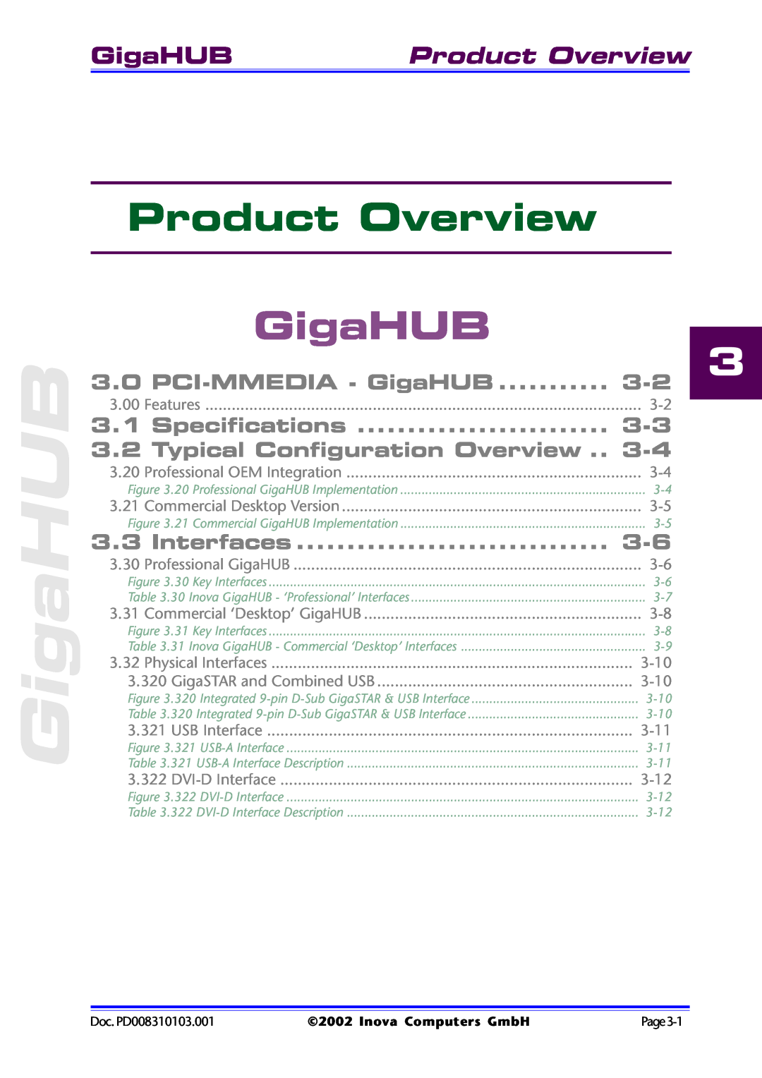Inova PD008310103.001 AB Product Overview, PCI-MMEDIA - GigaHUB, Specifications, Typical Configuration Overview 