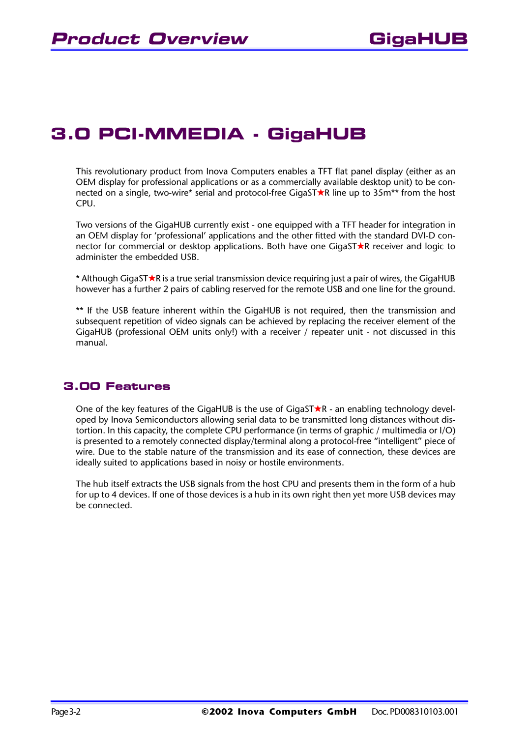 Inova PD008310103.001 AB user manual Product Overview GigaHUB, PCI-MMEDIA GigaHUB 