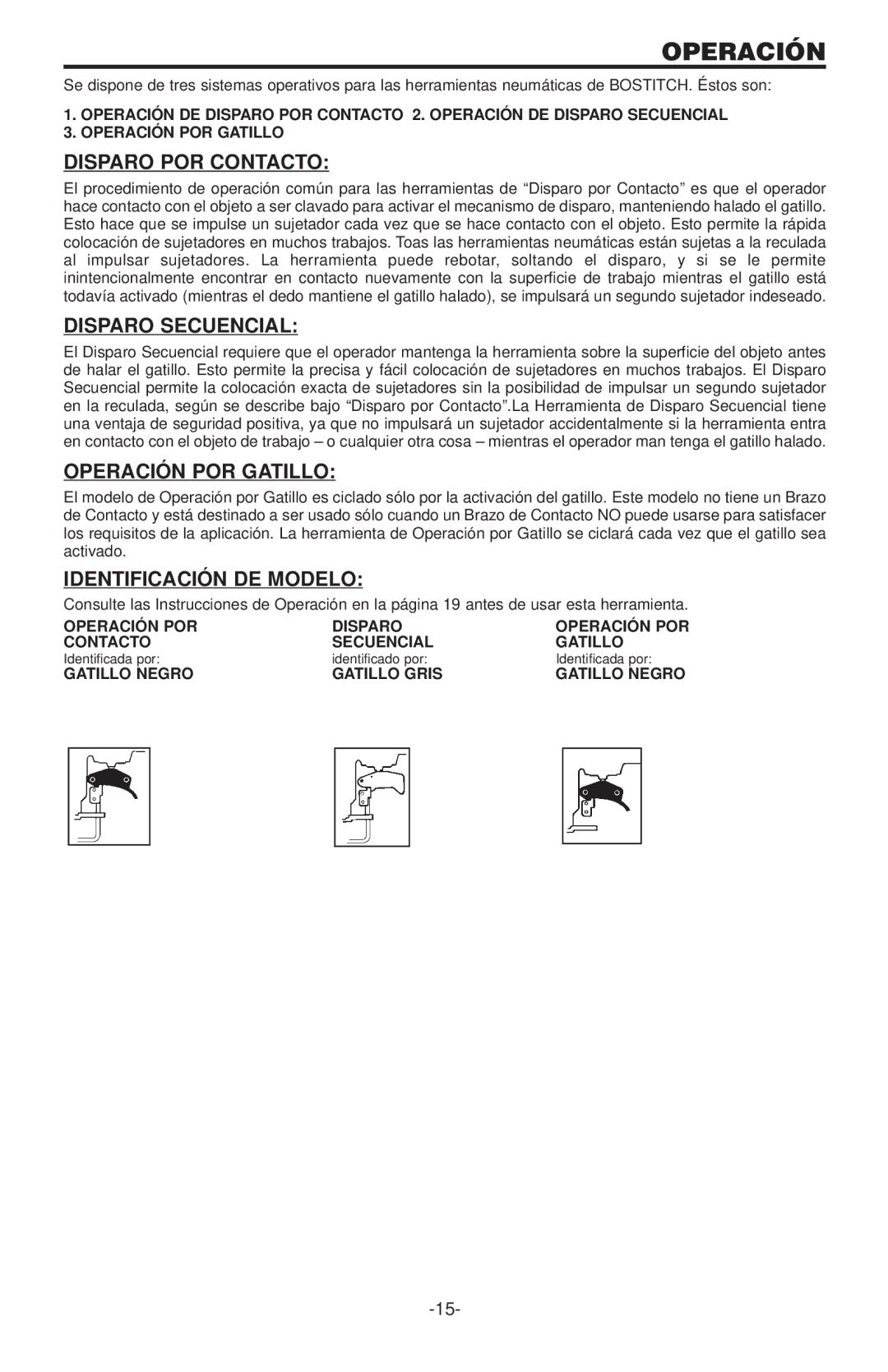 Inova LHF97125, SX150-BHF, SL150 Disparo POR Contacto, Disparo Secuencial, Operación POR GA Tillo, Identificación DE Modelo 