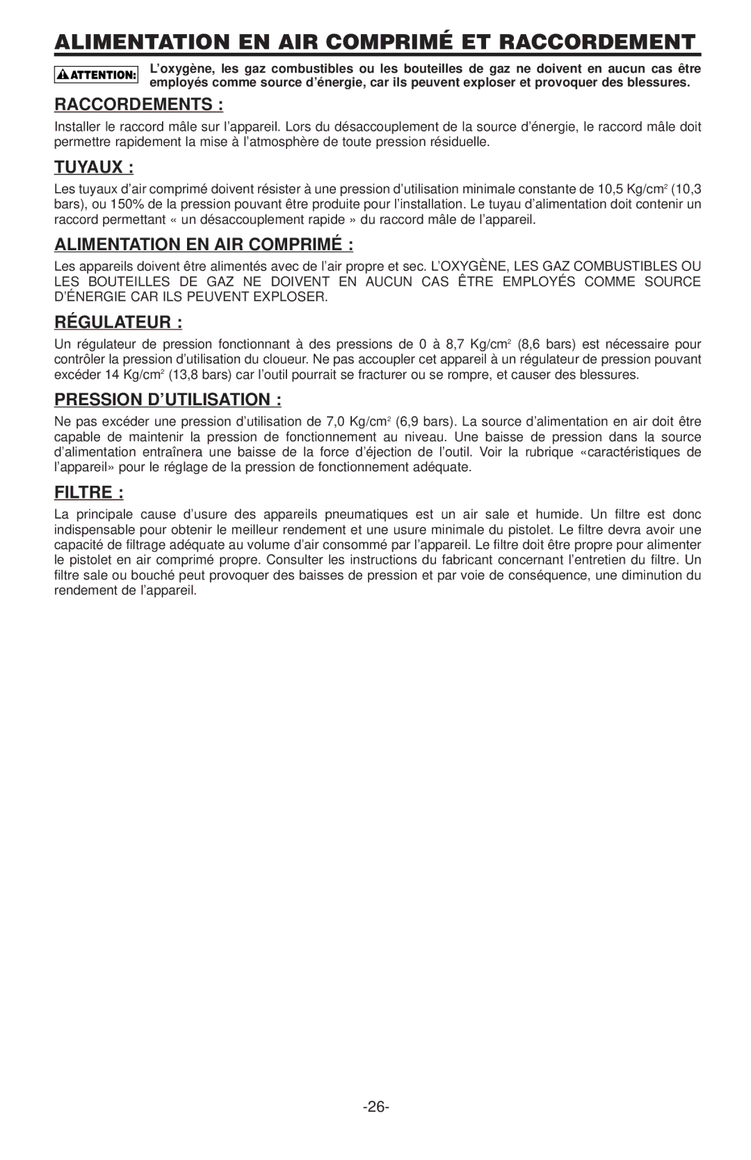 Inova BT200, SX150-BHF Raccordements, Tuyaux, Alimentation EN AIR Comprimé, Régula Teur, Pression D’UTILISATION, Filtre 