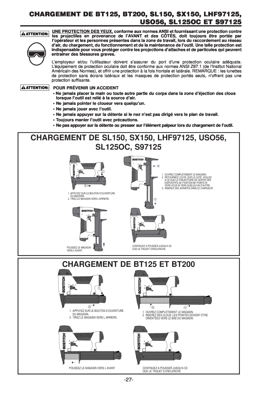 Inova SX150-BHF manual CHARGEMENT DE SL150, SX150, LHF97125, USO56 SL125OC, S97125, CHARGEMENT DE BT125 ET BT200 