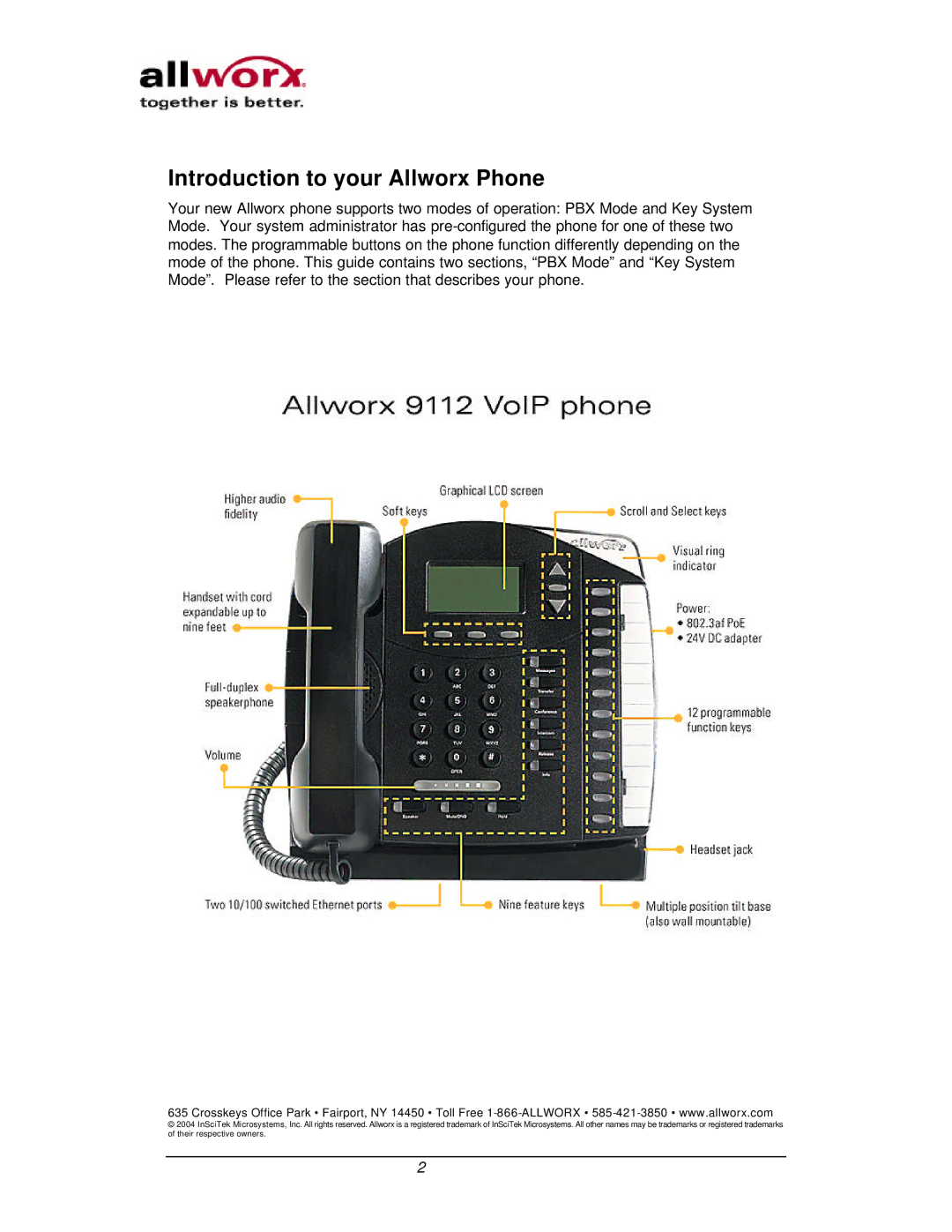 InSciTek Microsystems 9112, 9102 manual Introduction to your Allworx Phone 