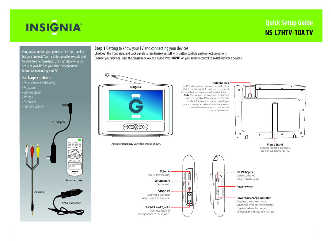 Insignia NS-L7HTV-10ATV, 09-0339, PBS1DTV setup guide NS-L7HTV-10A TV 