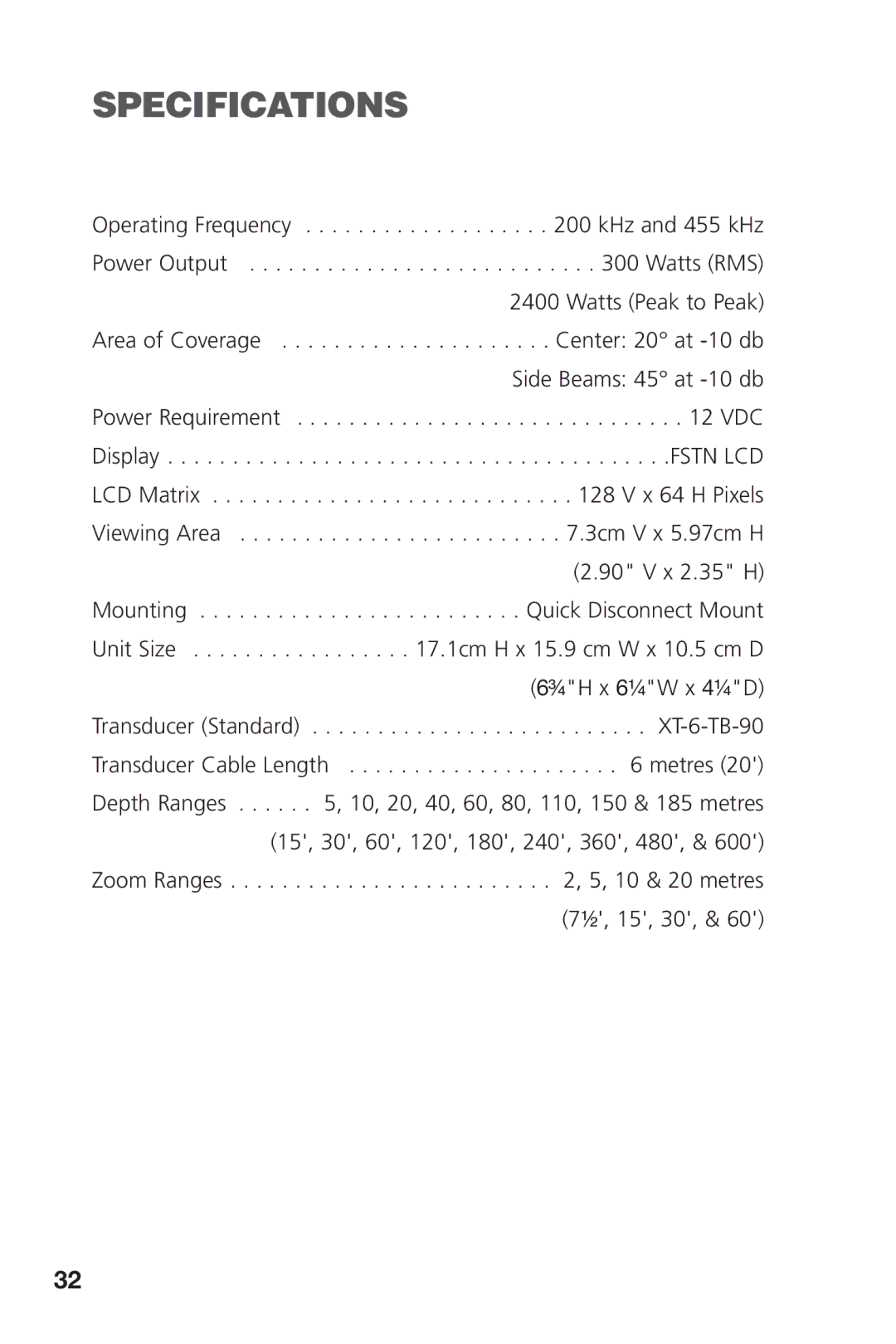 Insignia 350TX manual Specifications 