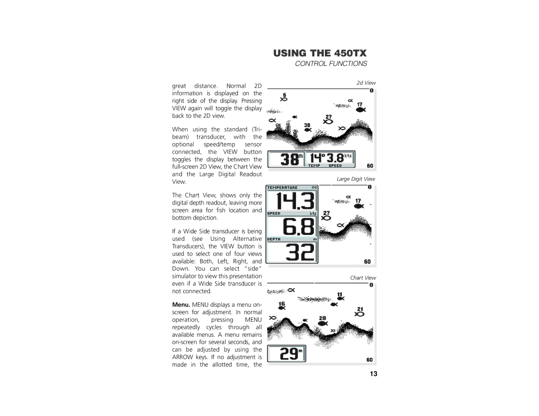 Insignia 450TX manual 2d View Large Digit View Chart View 