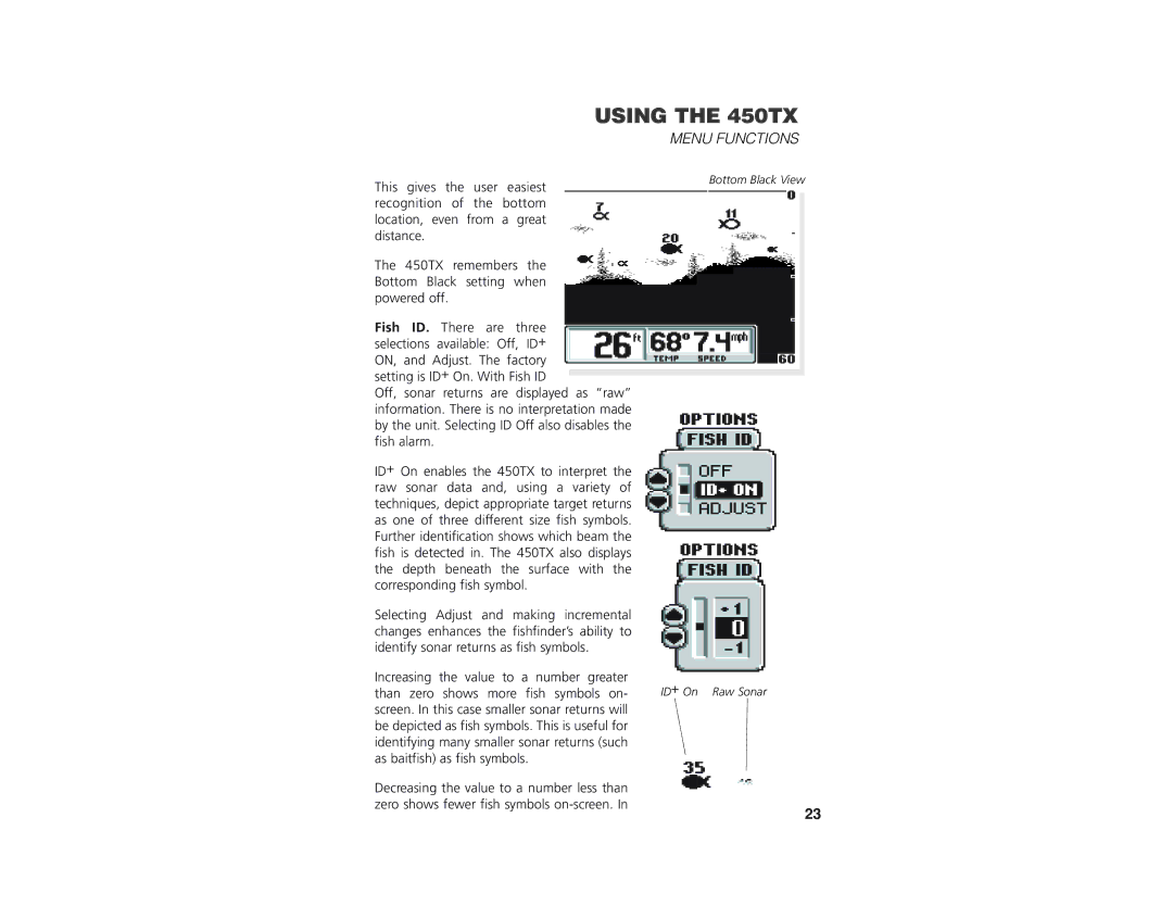 Insignia 450TX manual Bottom Black View ID+ On Raw Sonar 