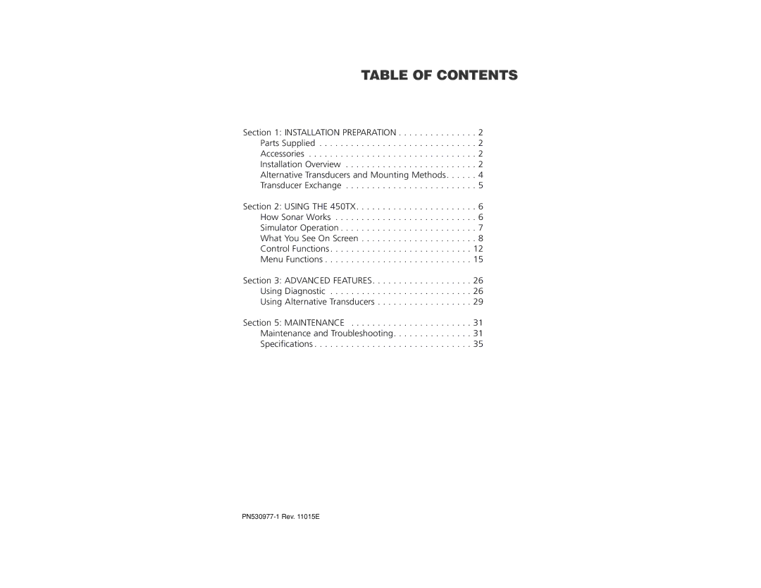 Insignia 450TX manual Table of Contents 