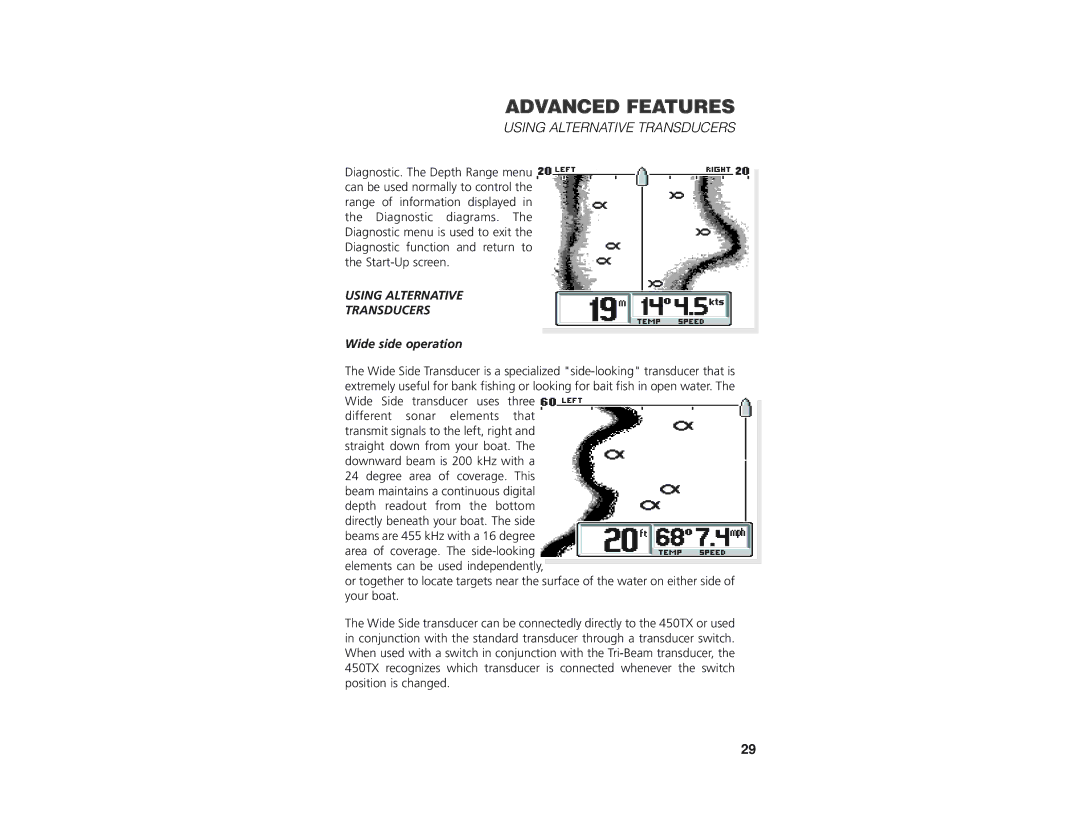 Insignia 450TX manual Using Alternative Transducers, Wide side operation 