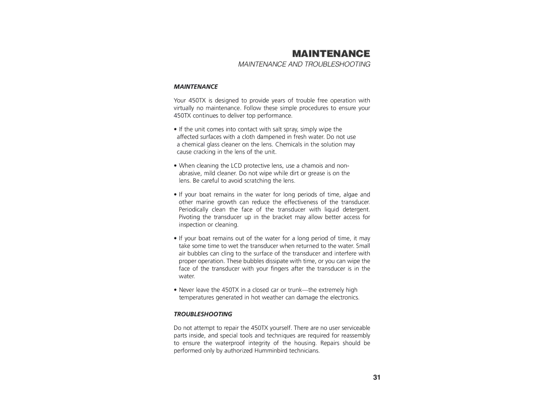 Insignia 450TX manual Maintenance and Troubleshooting 